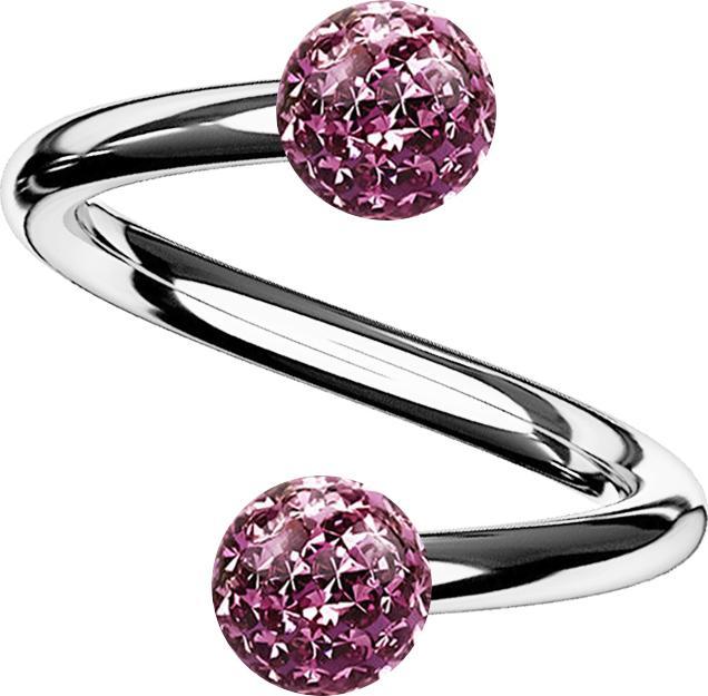 Star Piercing Spirale silber mit zwei Kristallkugeln hellviolett Epoxy Schutzschicht (Titan G23, ohne Messing)