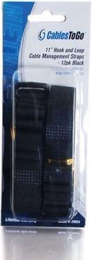 Produktbild C2G 11in Hook / Loop Cable Management Straps - 12pk Black (Klettkabelbinder, 280 mm, 12 Stk.)