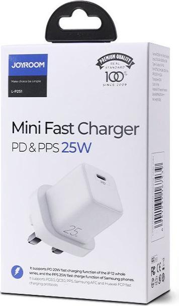 Actual product image Joyroom Fast USB Type C Wall Charger 25W 3A UK Plug (25 W)