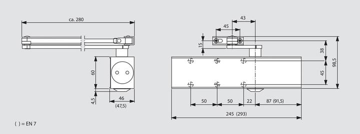 Produktbild Dormakaba Türschliesser TS 83 Flachgestänge, EN 3-6, silber