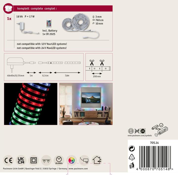 Image du produit Paulmann SimpLED Stripe Set (Multicolore, 764 cm, Intérieur)