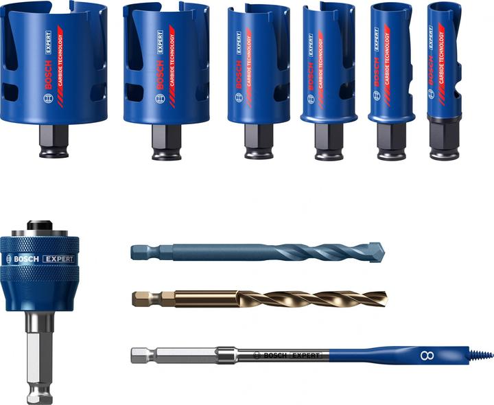 Actual product image Bosch Professional Zubehör EXPERT Construction Material hole saw set 20/25/32/38/51/64 mm, 10 pcs. (20 mm, 25 mm, 32 mm, 38 mm, 51 mm, 64 mm)