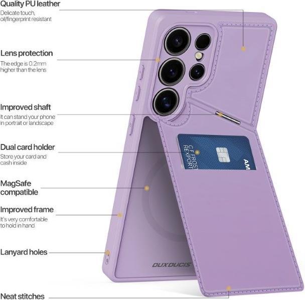 Actual product image Dux Ducis Samsung Galaxy S25 Ultra Magnetic Wallet Case with Stand - Purple (Samsung Galaxy S25 Ultra)