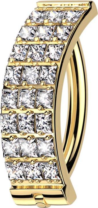 Image du produit Star Piercing Banane pliable bouclier doré trois rangées de cristaux carrés d'argent (Titane G23, sans laiton)