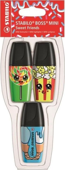 STABILO Textmarker BOSS MINI 3er Sweet Friends Etui (Mehrfarbig, 5 mm, 3 x)
