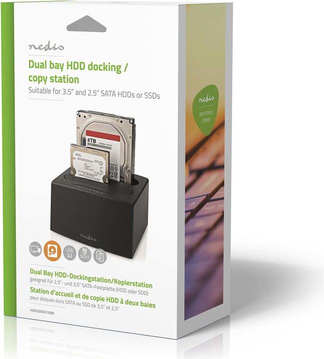 Produktbild Nedis Festplatten-Dockingstation | USB 3.2 Gen1 | USB Type-A | 2 Festplatten | 2.5 / 3.5 " | USB 3.2