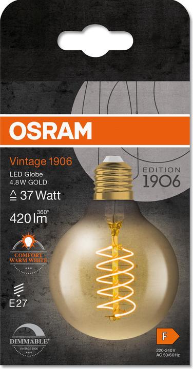 Actual product image Osram Vintage-Lampe (E27, 4.80 W, 420 lm, 1 x, F)