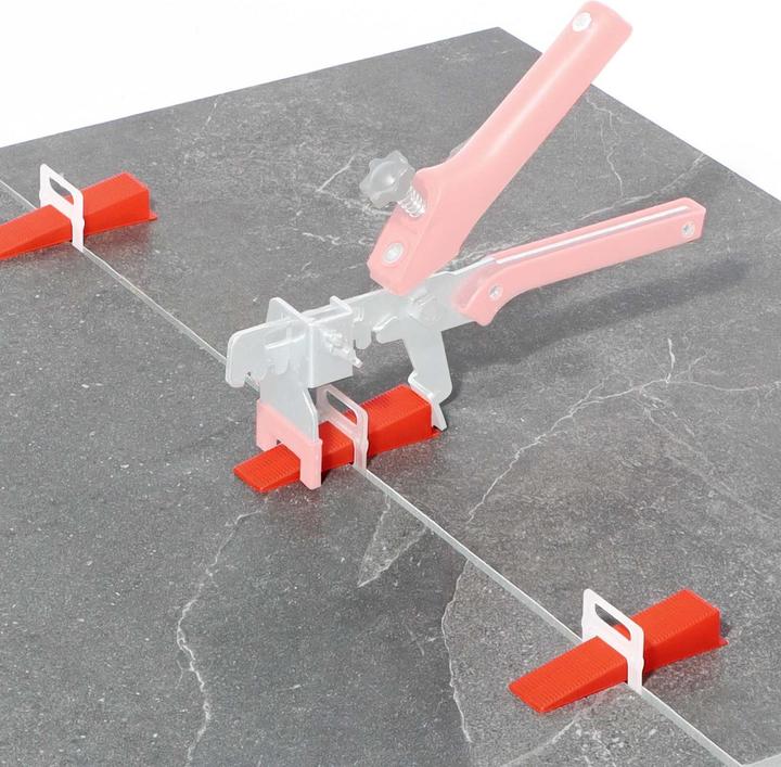 Actual product image XPOtool Tile Levelling System Set Pro 100 Tile Wedges and 100 Pull Tabs 2.0mm Laying Aid