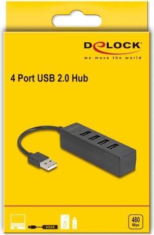 Immagine prodotto Delock USB Hub 4 Port USB 2.0 mit 4 x USB Typ-A Buchse schwa (USB-A, 4 Porti)
