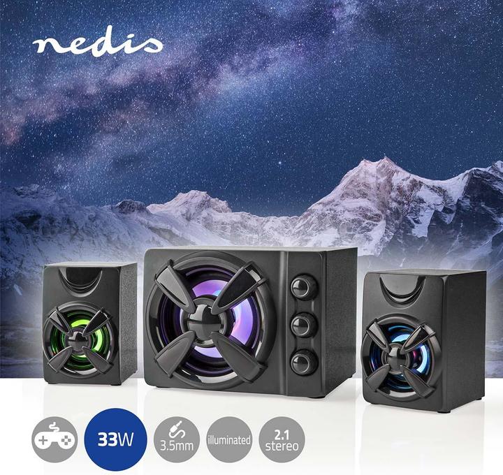 Actual product image Nedis Gaming Speaker | Speaker Channels: 2.1 | Power Supply via USB | 3.5 mm Plug | 33