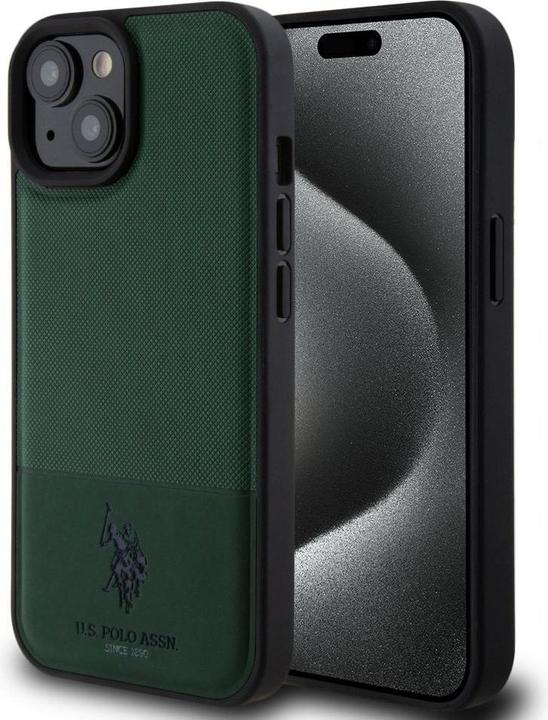 Produktbild U.S. Polo PU Leather Mesh Pattern Double Horse Case for iPhone 15 Green (Apple iPhone 15)