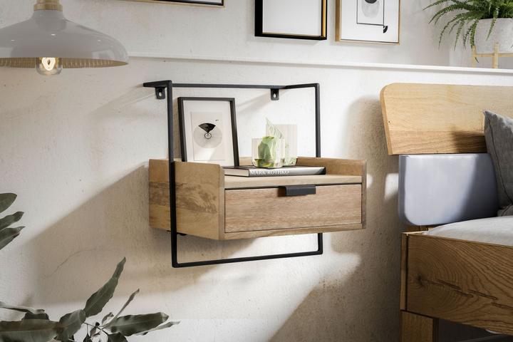 Actual product image FineBuy Bedside table Bedside console 44x45x35 cm solid wood Hanging box spring bed
