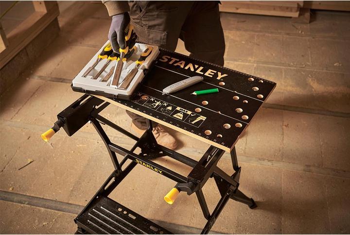 Actual product image Stanley Workmate with bamboo worktop and dual working height, loadable up to 250kg (50.50 cm, 54 cm)