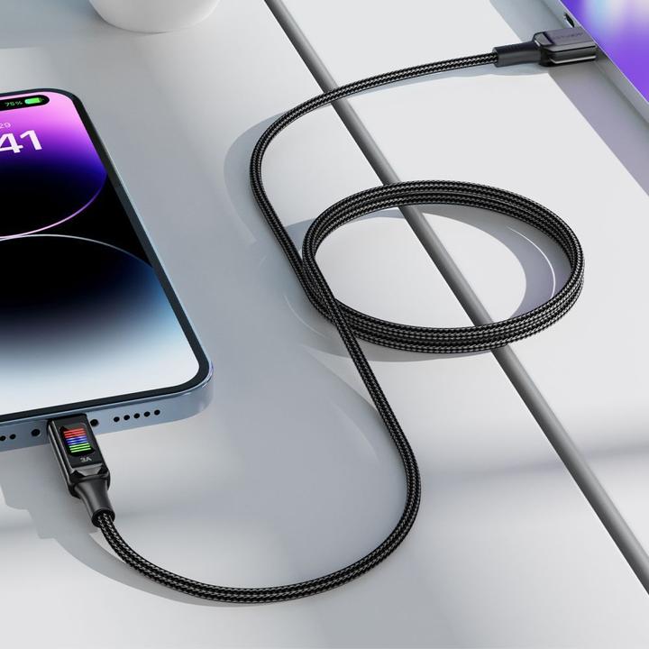 Image du produit Acefast Câble C7-04 USB-A USB-C 60W 1,2m avec écran - noir (1.20 m)
