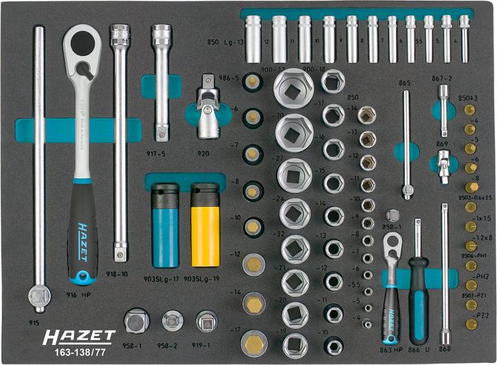 Produktbild HAZET Steckschlüssel Satz 163-138/77 ∙ Vierkant12,5 mm (1/2 Zoll), Vierkant6,3 mm (1/4 Zoll) ∙ Ausse… (32 mm, 19 mm, 12 mm, 24 mm, 14 mm, 22 mm, 16 mm, 23 mm, 10  mm, 21 mm, 18 mm, 27 mm, 31 mm, 17 mm, 11 mm, 15 mm, 26 mm, 30 mm, 28 mm, 29 mm, 13 mm, 20 mm, 25 mm)