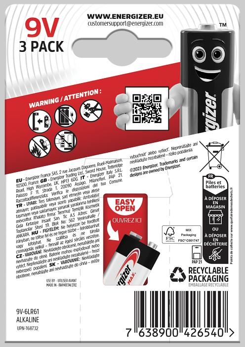 Produktbild Energizer Max Alkaline (3 Stk., 9V Block)