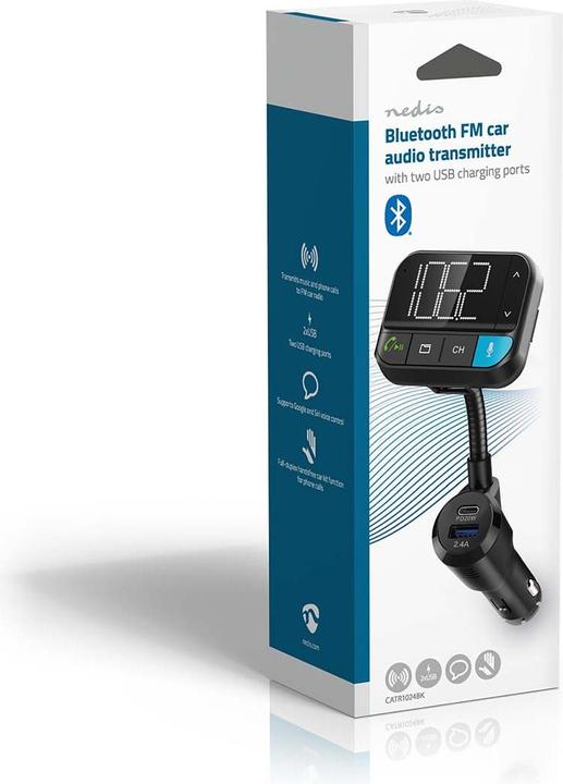 Produktbild Nedis Kfz Audio FM Transmitter | Schwanenhals | freisprechend | 2 " | Scharz-weiss Monitor | Bluetoot