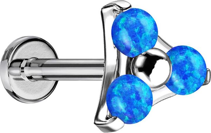 Star Piercing Micro Threadless Labret silber Dreieck drei Opale blau (Titan G23, ohne Messing)