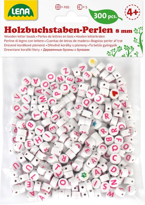 Actual product image Lena Wooden letter beads, white/pink, 300 pcs, bag