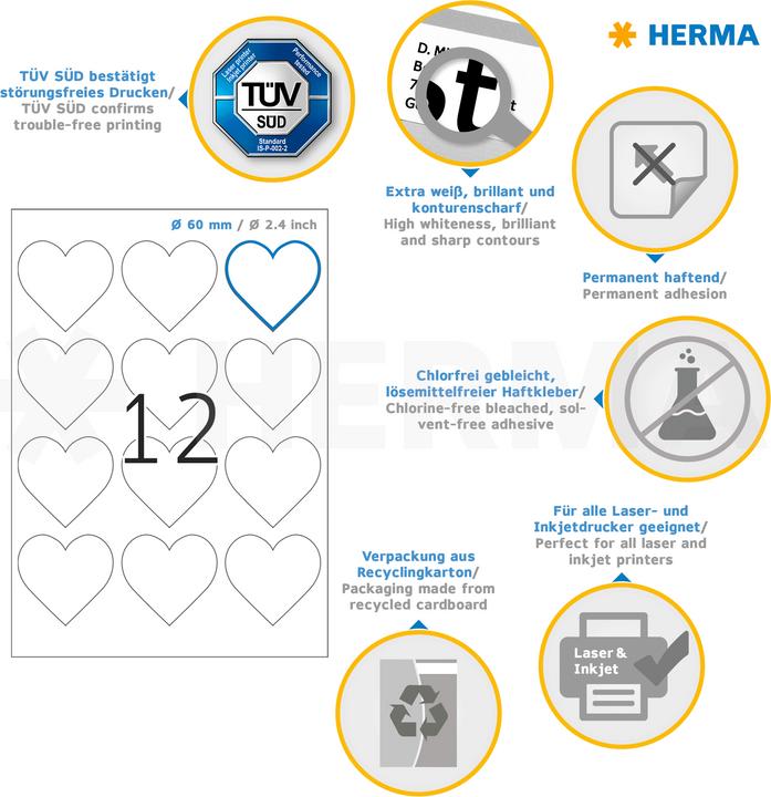 Actual product image HERMA Heart labels A4