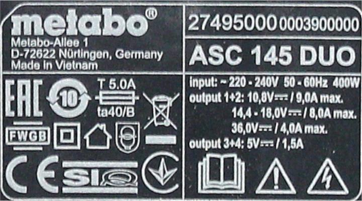 Actual product image Metabo Double quick charger ASC 145 DUO Air Cooled (18 V)