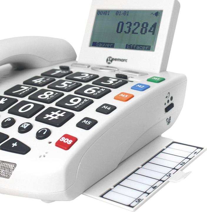 Actual product image Geemarc SERENTIES Corded senior telephone incl. emergency call transmitter Illuminated display White