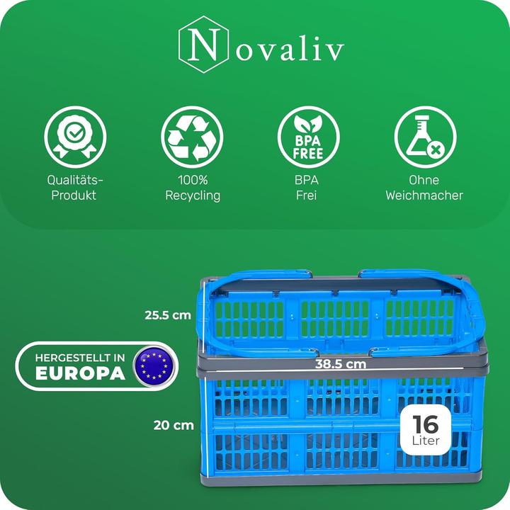 Actual product image Novaliv Klappbox Blau 2er Set - 16L Faltkorb mit Henkeln - Vielseitiger Einkaufskorb - Praktische Au (16 l)