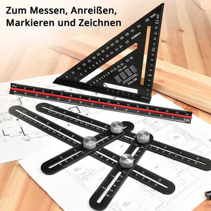 Produktbild Stahlwerk Lineal Set mit Multiwinkel-Messlineal, Dreikant-Lineal, Winkeldreieck (300 mm)