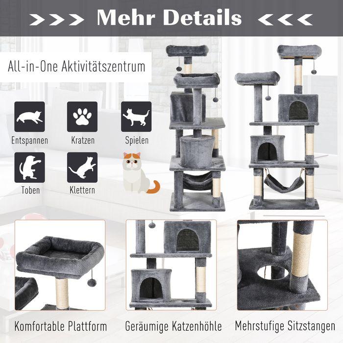 Actual product image Swisshandel24 Scratching tree Climbing tree Cat furniture Cat cave with sisal posts, 60 x 50 x 145 cm (145 cm, Grey)