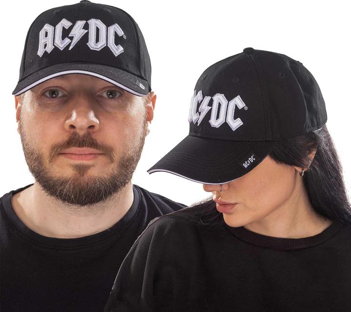 AC/DC White Logo Puff Embroidered Baseball Cap