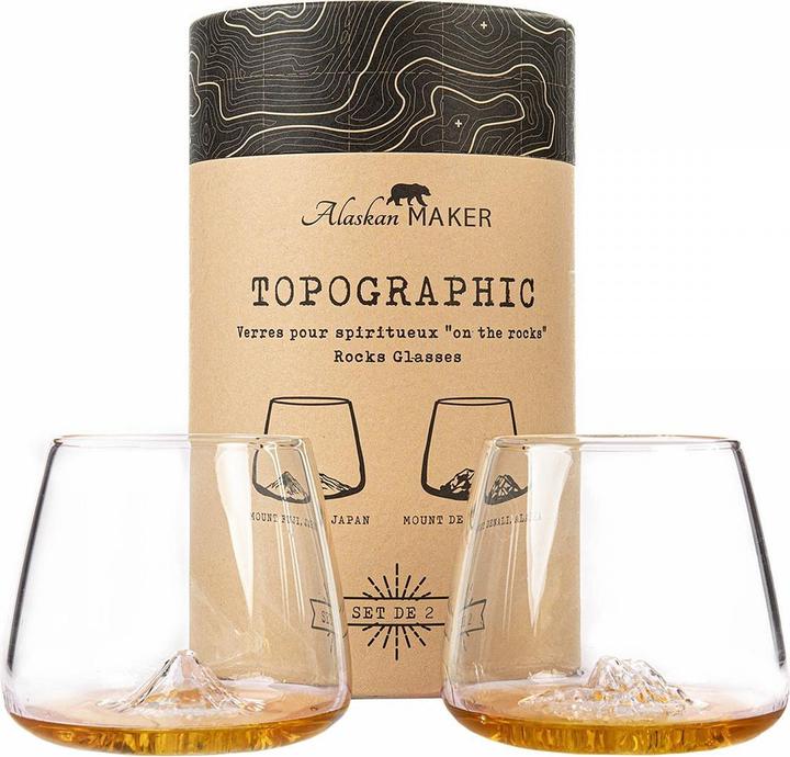 Alaskan Maker Whisky Gläser 2er Set Topografisch Denali & Fuji (3.50 dl, 2 x, Whisky glass)