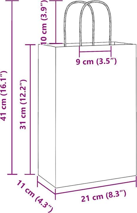 Immagine prodotto VidaXL Sacchetti di carta kraft 250 pezzi con maniglia marrone 22x11x31 cm (Borsa da regalo, 250 x)