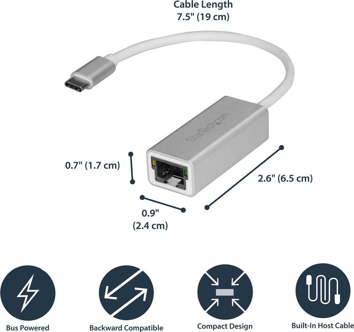 Produktbild StarTech USB-C To Gbe Adapter - Silver (USB-C, RJ45 (1x))