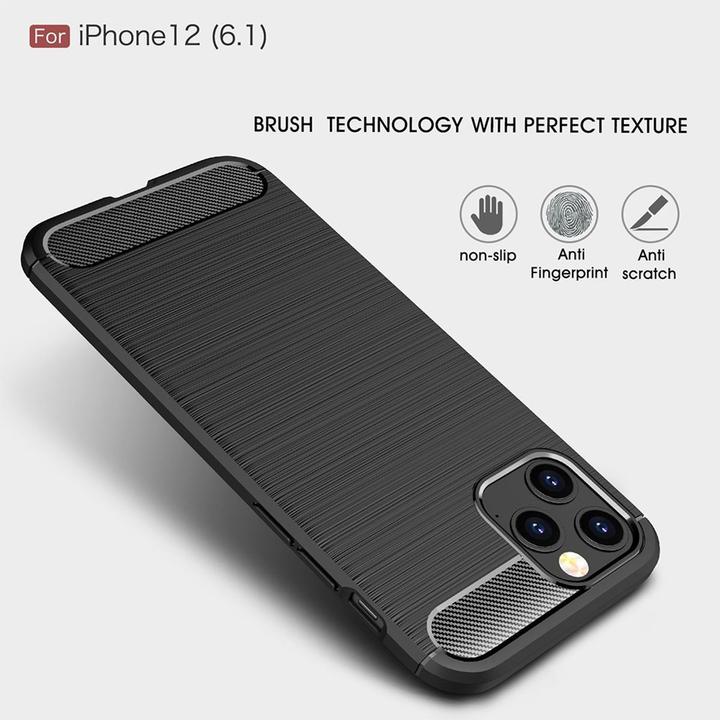 Produktbild König Design Hülle Handy Schutz für Apple iPhone 12 Case Cover Bumper Carbon Optik Etuis Blau (Apple iPhone 12, Realme 12 Pro+)