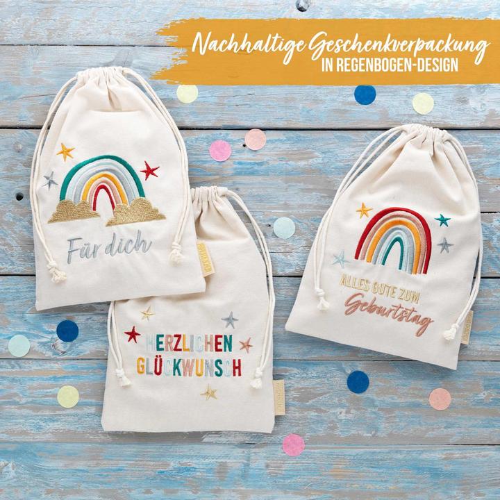 Produktbild Papierdrachen Leinensäcke Geburtstag Regenbogen 3er Set (Geschenktüte, 3 x)