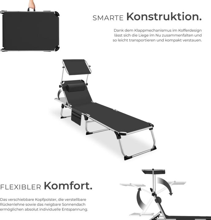 Produktbild tectake Sonnenliege Aurelie aus Aluminium, 6-stufig (218 cm)