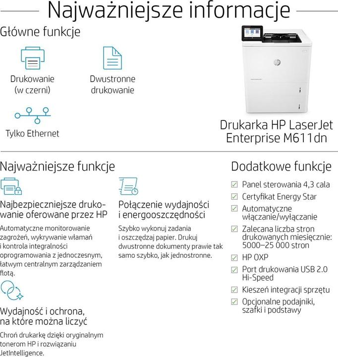 Actual product image HP M611dn Laserjet Enterprise (Laser, Black and white)