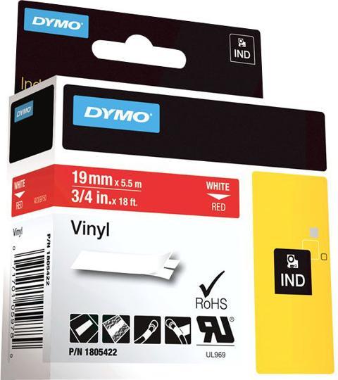 Actual product image Dymo Rhino 19mm white on red vinyl (1.90 cm, Red)