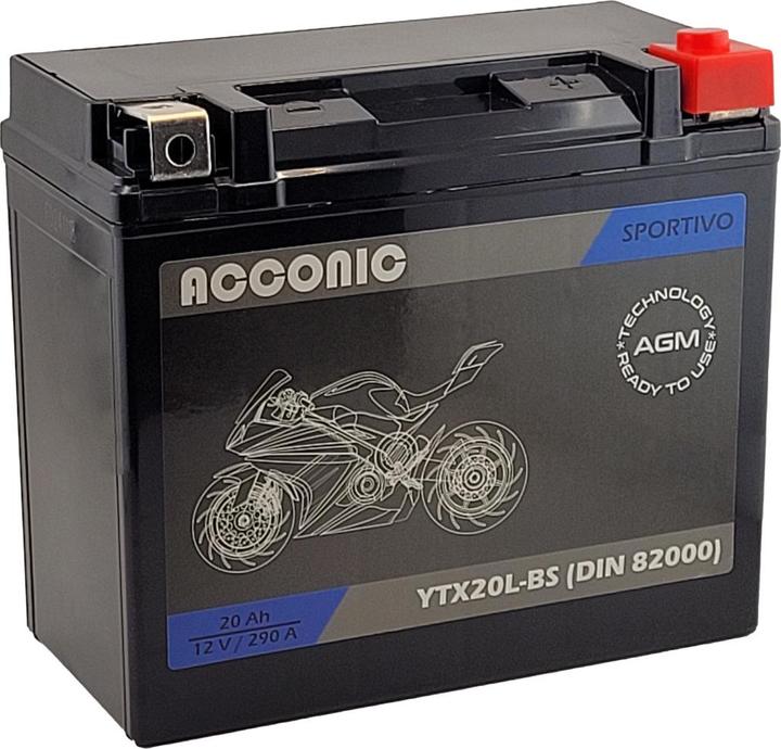 Actual product image Acconic Sportivo AGM YTX20L-BS Motorradbatterie 20Ah 12V (DIN 82000) (12 V, 20 Ah)