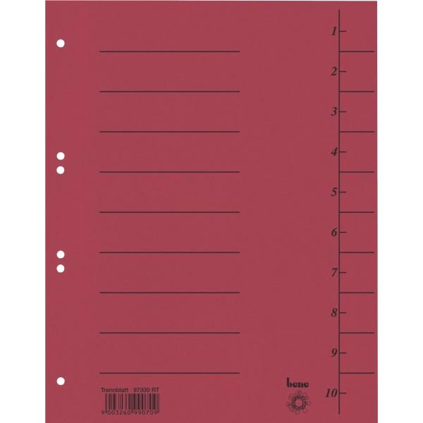 Immagine prodotto Bene 97300 Fogli divisori A4 a tinta unita, 100 pezzi, rosso