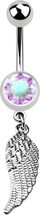 Produktbild Star Piercing Banane silber mit Anhänger Flügel und Kristall multicolor (Chirurgenstahl 316L, ohne Messing)