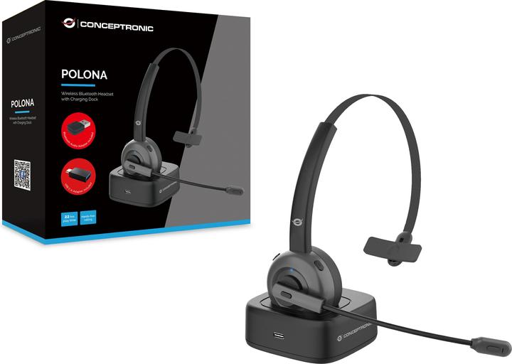 Produktbild Conceptronic POLONA Kabelloses Bluetooth-Headset mit Ladedoc & Bluetooth USB audio adapter (Kabellos, USB-C)