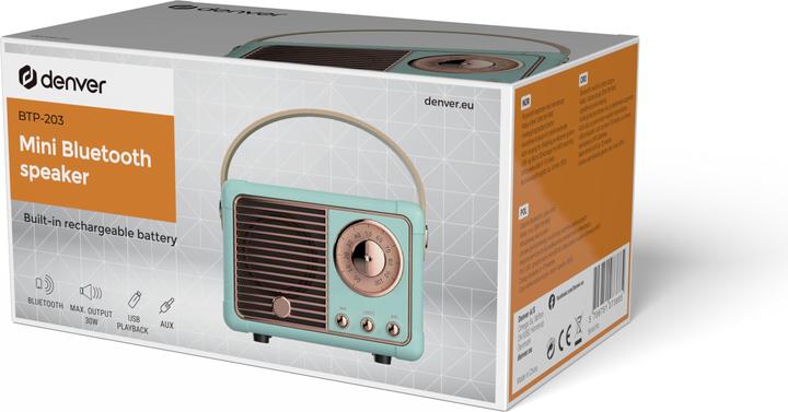 Image du produit Denver Haut-parleur BT rétro BTP-203 (4 h, Fonctionnement sur batterie)