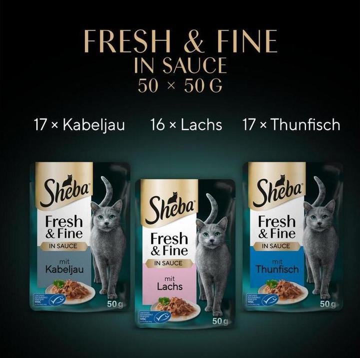 Produktbild Sheba Nassfutter Sauce mit Kabeljau, Lachs und Thunfisch, 50 (Adult, 250 g)