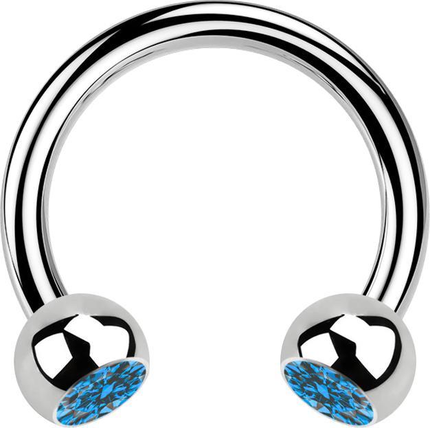 Produktbild Star Piercing Circular Barbell silber mit zwei Kugeln Kristall hellblau (ohne Messing, Chirurgenstahl 316L)