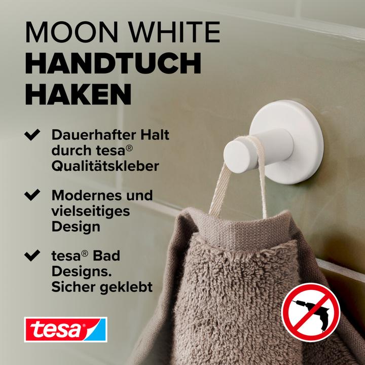 Produktbild tesa MOON WHITE Handtuchhaken inkl. Klebelösung ohne Bohren