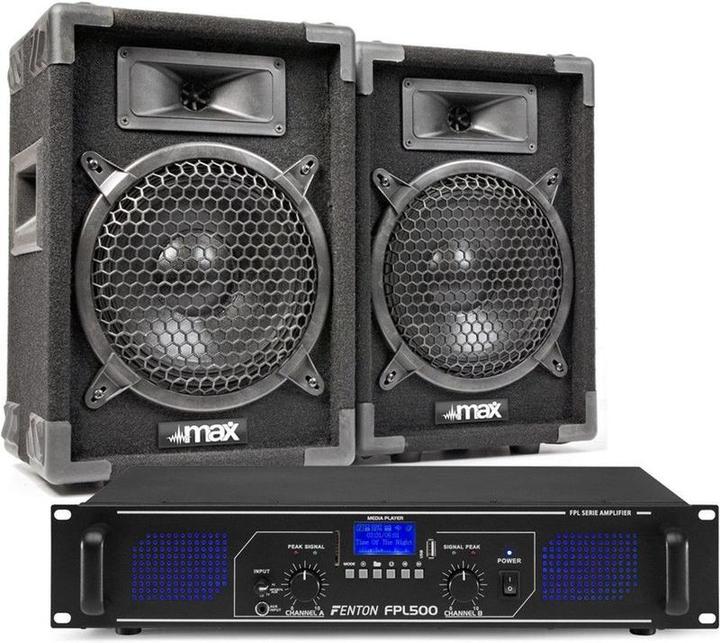 Fenton Installazione audio per DJ con Bluetooth - combinazione altoparlanti Max8 DJ + amplificatore