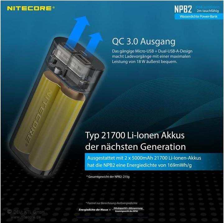 Actual product image Nitecore Powerbank NPB2 - 10000mAh, wasserdicht (10000 mAh, 18 W)