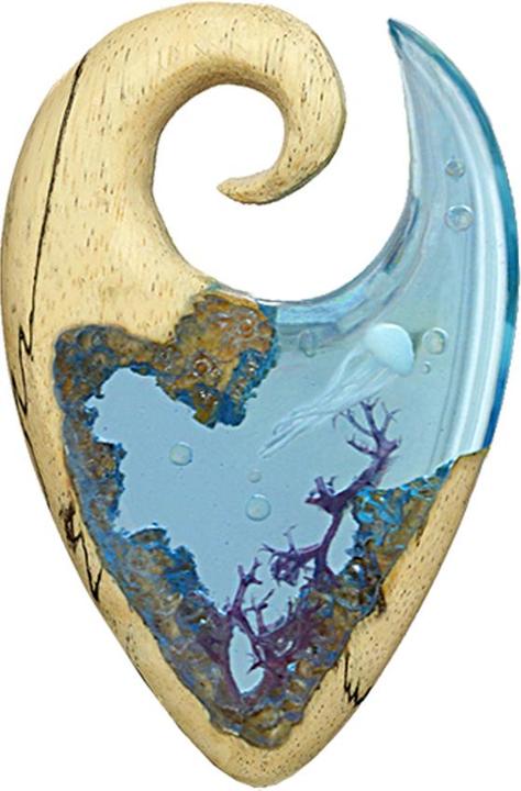 Star Piercing Ohrgewicht Spirale Qualle Epoxy auqa aus Olivenholz (ohne Messing, Organisch)