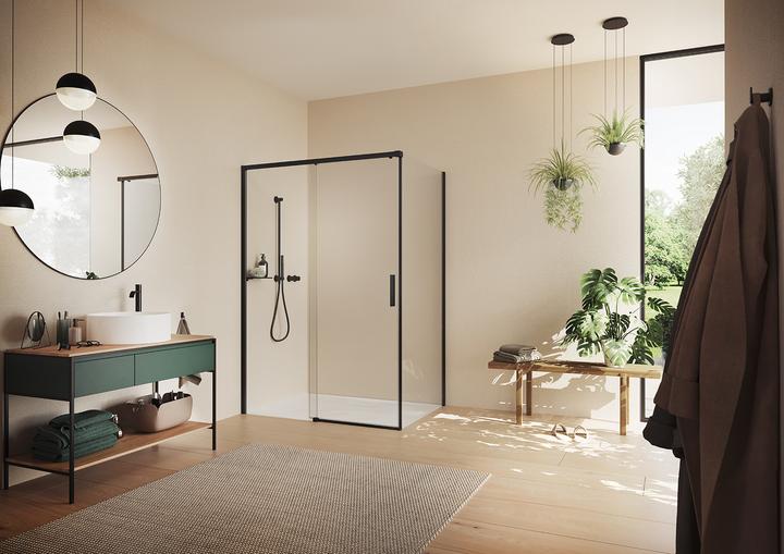 Hüppe Vita pure teilgerahmt 4-Eck Seitenwand für Gleittür 1-teilig mit festem Segment, Breite:100 (211 cm, 102 cm, 11 cm)